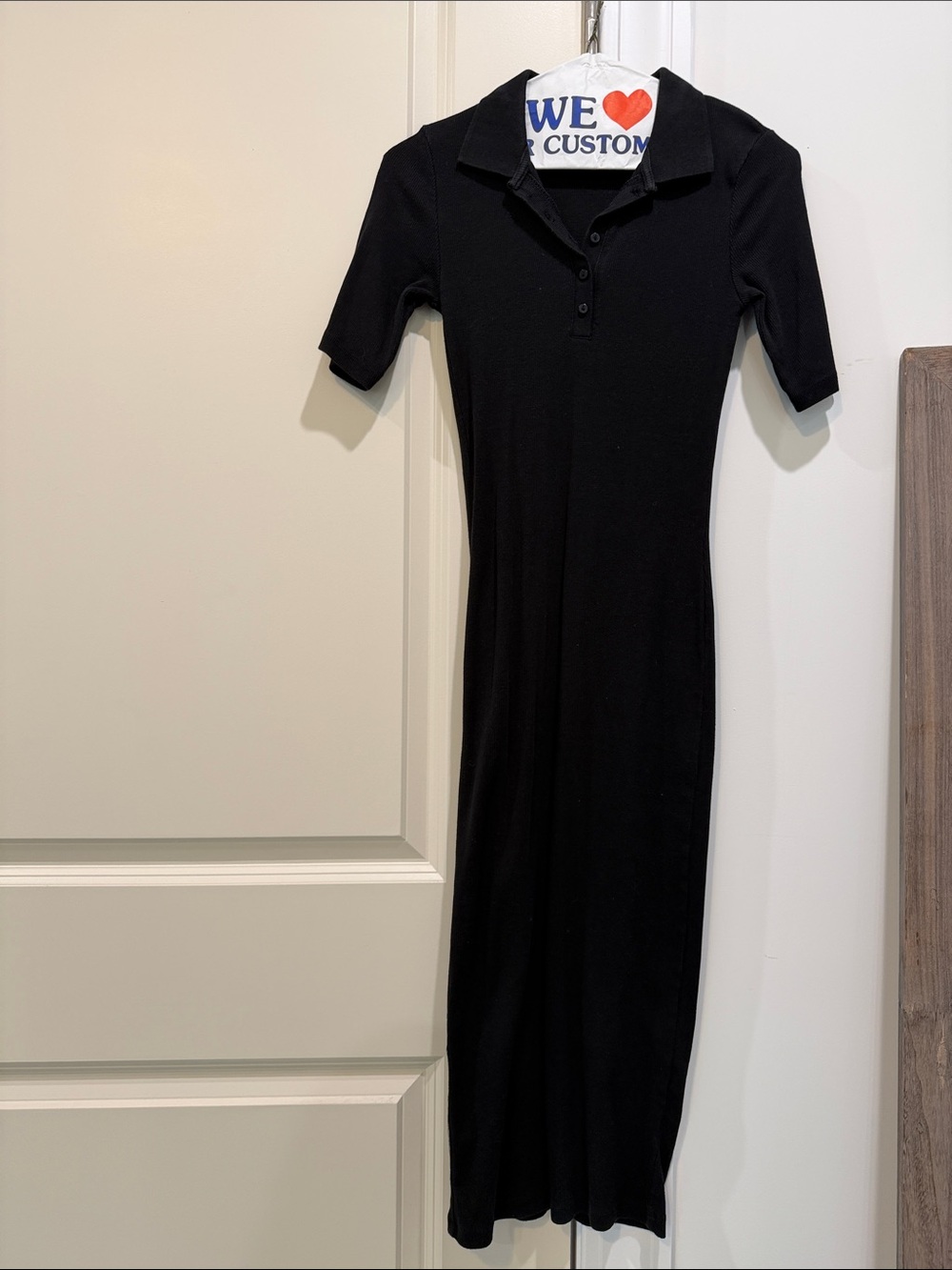 Zara Black Short-Sleeve Polo Midi Dress